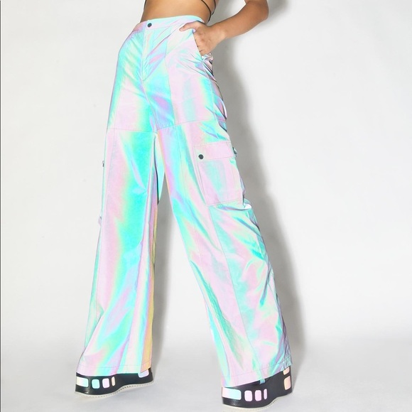 Dolls Kill Pants - Reflective holographic festival pants!